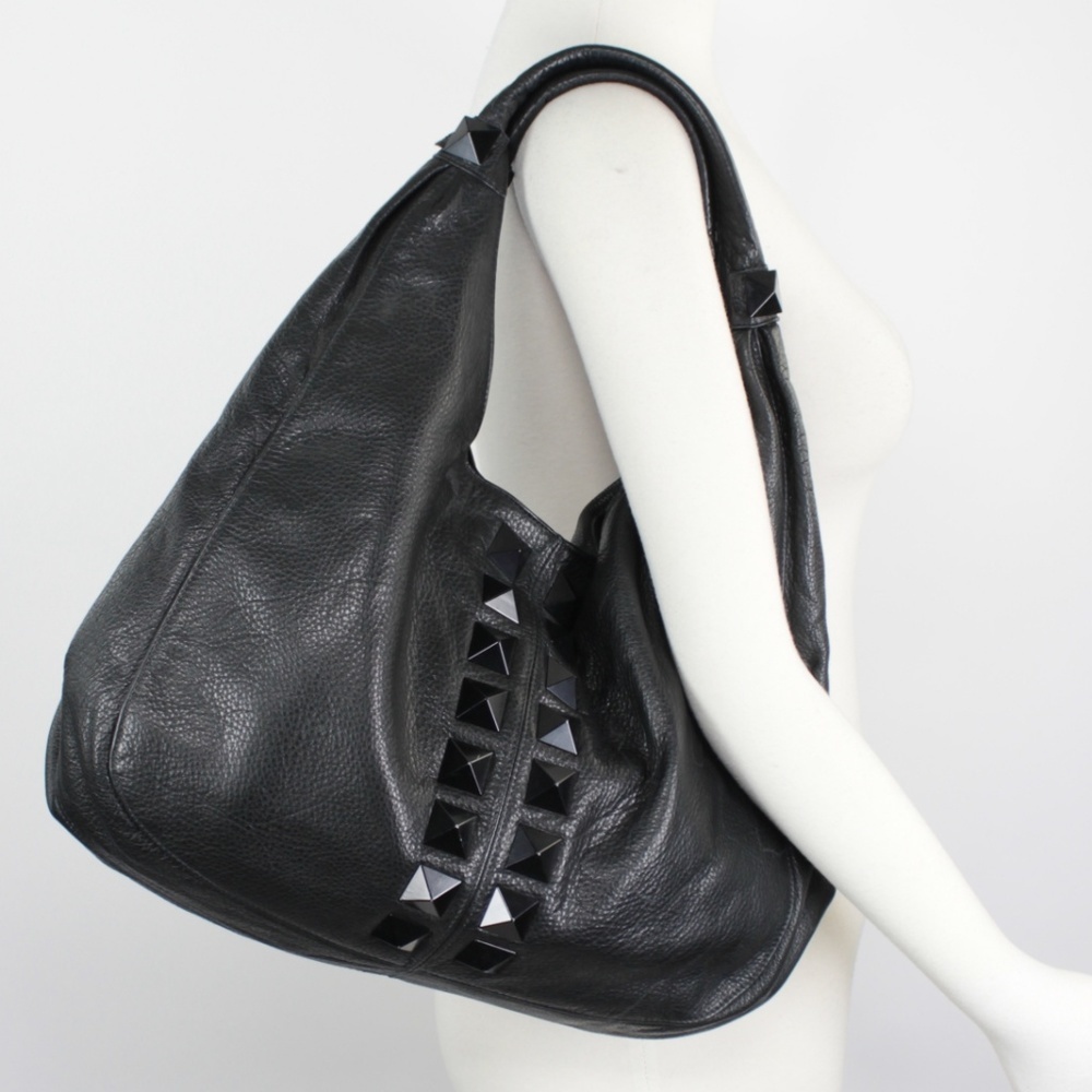 Ted Rossi Black Studded Hobo Shoulder Bag Purse VG